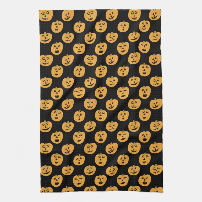 Halloween PUMPKINS Jack-O-Lanterns Tea Towel (Vertical)