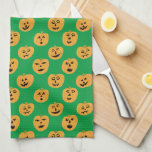Halloween PUMPKINS Jack-O-Lanterns Tea Towel<br><div class="desc">Decorate your kitchen with this fun pumpkins dish towel. Makes a great seasonal housewarming or wedding gift! 
You can customise it and add text too.
Check my shop for lots more colours and patterns!</div>
