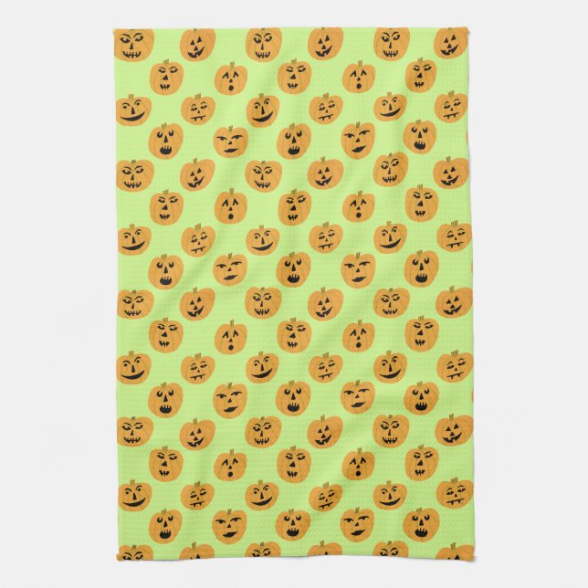 Halloween PUMPKINS Jack-O-Lanterns Tea Towel (Vertical)