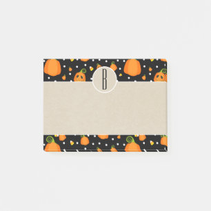 Halloween Pumpkins Kraft Rustic Monogram Post-it Notes