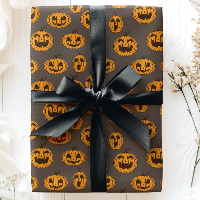 Halloween Pumpkins Laughing Jack O'Lantern Pattern Wrapping Paper (Creator Uploaded)
