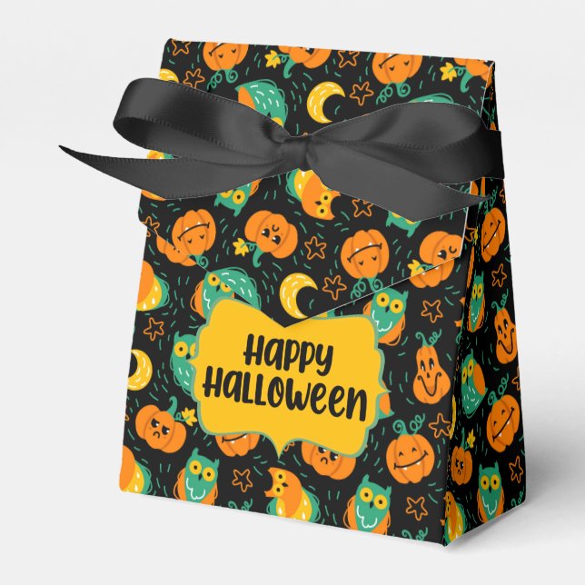 Halloween Pumpkins Moon Owls Favour Box (Front Side)