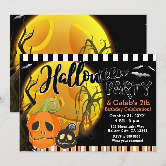 Halloween Pumpkins Moonlight Costume Party Invitation (Front/Back)