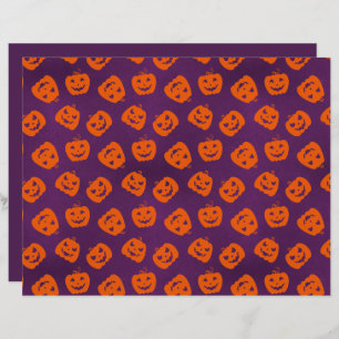 Halloween Pumpkins on Purple Background Pattern
