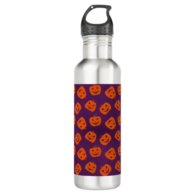 Halloween Pumpkins on Purple Background Pattern 710 Ml Water Bottle (Front)