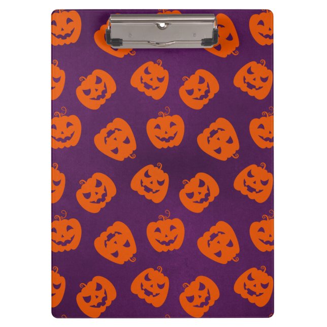 Halloween Pumpkins on Purple Background Pattern Clipboard (Front)