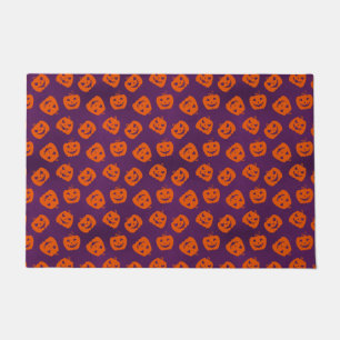 Halloween Pumpkins on Purple Background Pattern Doormat