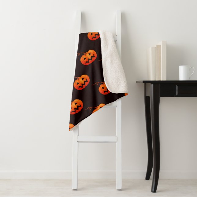 Halloween Pumpkins, Orange Pumpkins Trick Or Treat Sherpa Blanket (In Situ)
