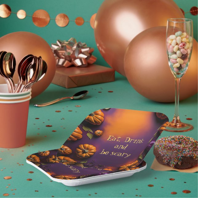 Halloween Pumpkins Paper Plate (Multi)