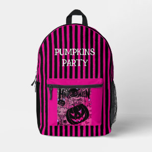 Halloween, Pumpkins Party, Scary,Black Peach Prin Printed Backpack