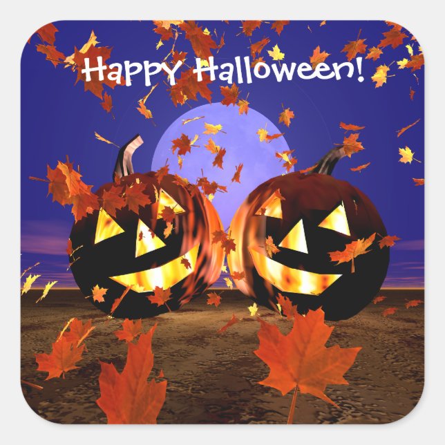 Halloween Pumpkins Playing Square Sticker (Front)