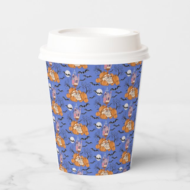 Halloween, pumpkins, skull and bats paper cup (Front)