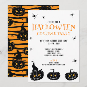 Halloween Pumpkins Spiders Orange Party Invitation