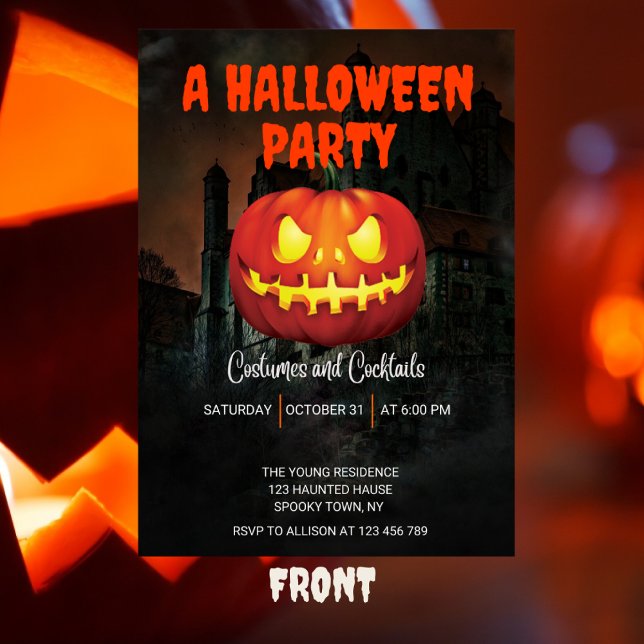 Halloween Pumpkins Spooky Party Dark Haunted House Invitation (Creator Uploaded)