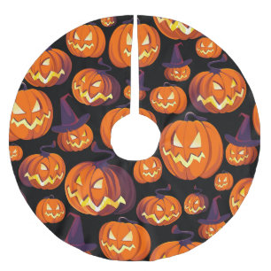 Halloween Pumpkins: Spooky Seamless Pattern. Brushed Polyester Tree Skirt