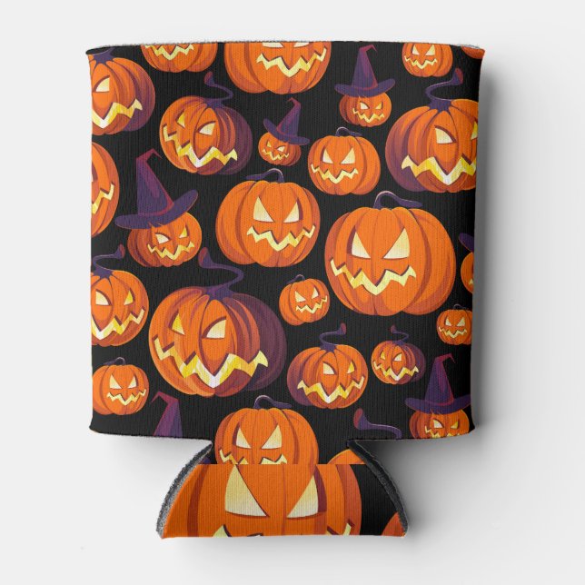 Halloween Pumpkins: Spooky Seamless Pattern. Can Cooler (Front)