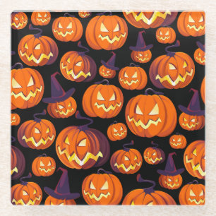 Halloween Pumpkins: Spooky Seamless Pattern. Glass Coaster