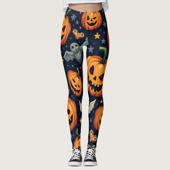 Halloween Pumpkins: Spooky Seamless Pattern. Leggi Leggings (Front)