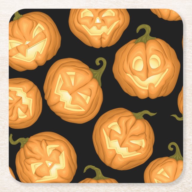 Halloween pumpkins square paper coaster (Front)
