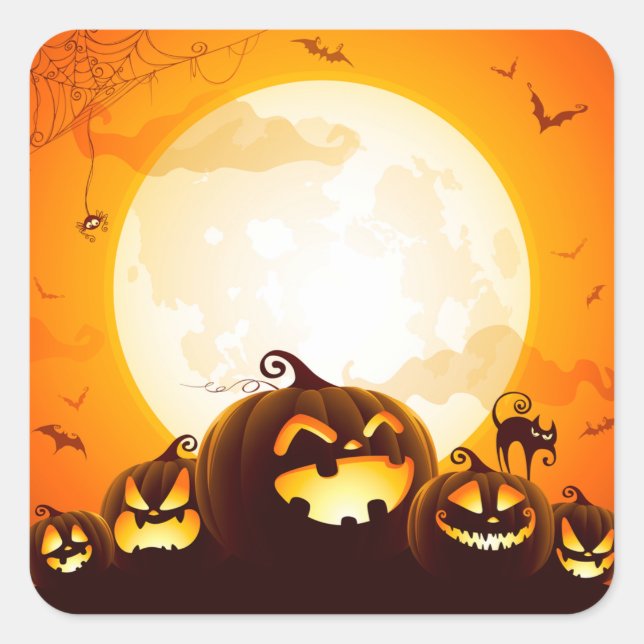 Halloween pumpkins under the moon poster napkins t square sticker (Front)