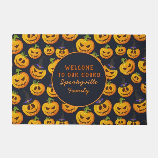 Halloween Pumpkins Welcome To Our Gourd Add Name Doormat (Front)