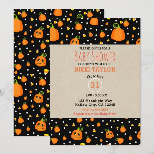 Halloween Pumpkins Whimsical Baby Shower Invitation (Front/Back)