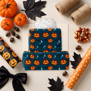 Halloween Pumpkins Witches Cute Bats Wrapping Paper