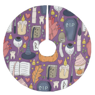 Halloween pumpkins, witchy seamless pattern. brushed polyester tree skirt