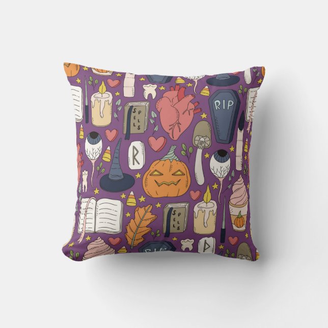 Halloween pumpkins, witchy seamless pattern. cushion (Front)