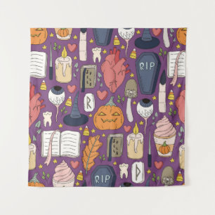 Halloween pumpkins, witchy seamless pattern. tapestry