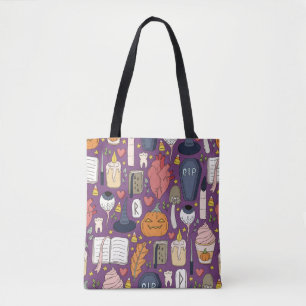 Halloween pumpkins, witchy seamless pattern. tote bag