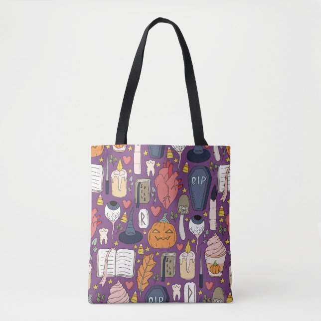 Halloween pumpkins, witchy seamless pattern. tote bag (Front)