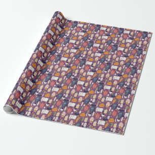 Halloween pumpkins, witchy seamless pattern. wrapping paper