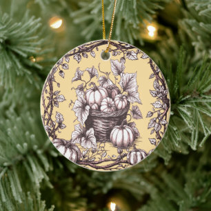 Halloween Pumpkins with Autumn Leaves Ceramic Tree Decoration
