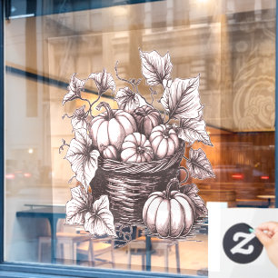 Halloween Pumpkins with Autumn Leaves Window Cling