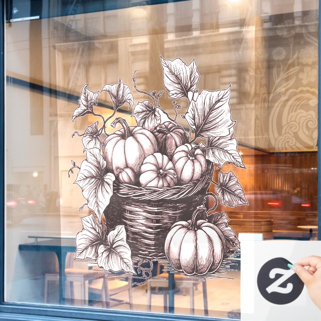 Halloween Pumpkins with Autumn Leaves Window Cling (Cafe Window)