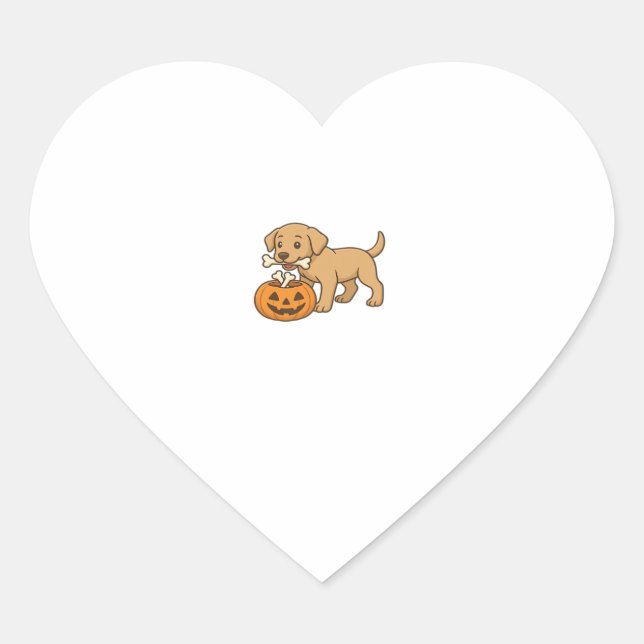 Halloween Pup with Bones and Pumpkin Pal Classic T Heart Sticker (Front)