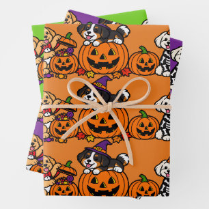 Halloween Puppies and Pumpkins Wrapping Paper Sheet