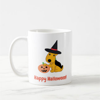 Halloween Puppy Dog w Witches Hat & Pumpkin Mug