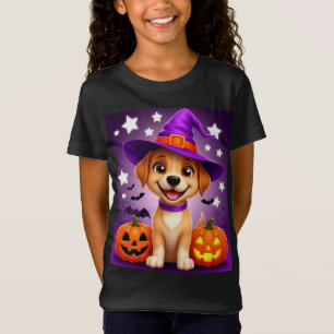 Halloween Puppy In Witch Hat With Pumpkin 🎃 T-Shirt