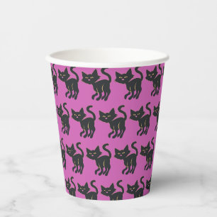 Halloween Purple and Cute Black Cat Pattern Paper Cups