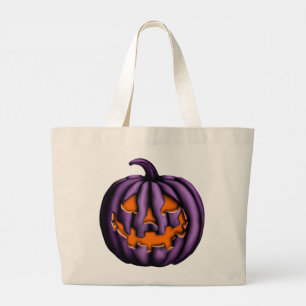 Halloween Purple And Orange Pumpkin Large Tote Bag