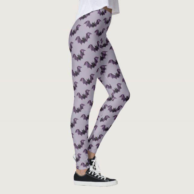 Halloween Purple Black Bats Spooky Scary Leggings (Right)
