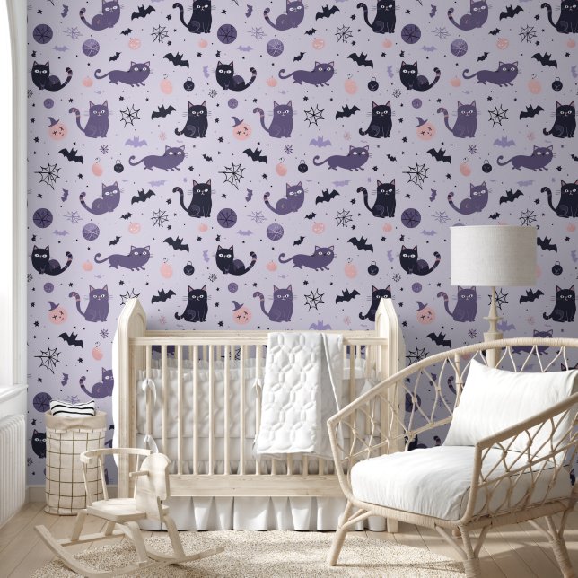 Halloween Purple black cat Wallpaper (Kids)