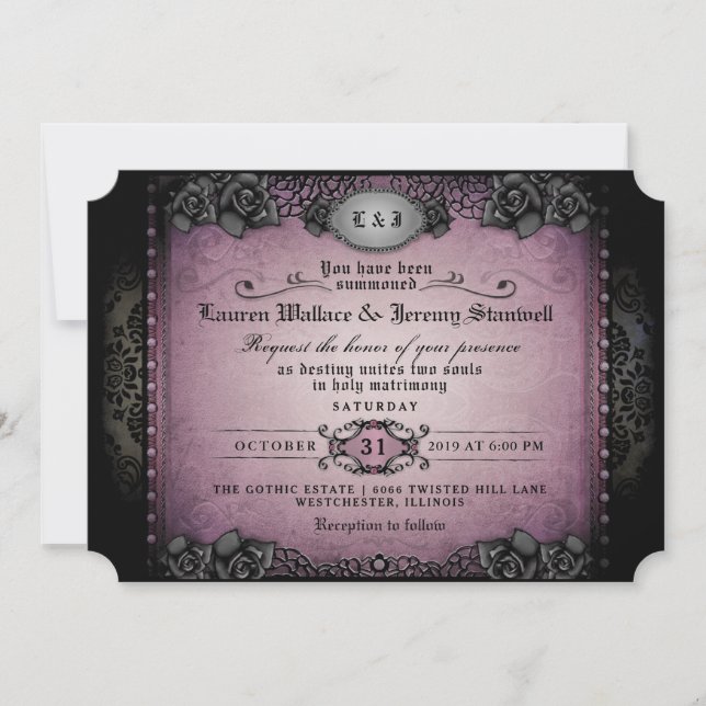 Halloween Purple Black Gothic Wedding RECEPTION Invitation (Front)