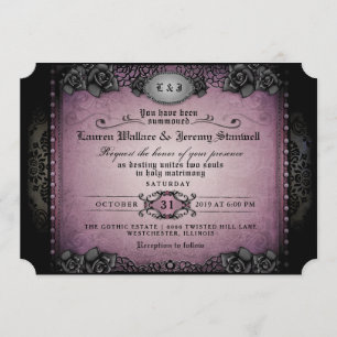 Halloween Purple Black Gothic Wedding RECEPTION Invitation