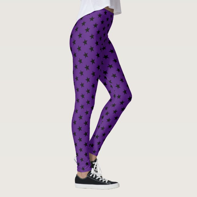 Halloween Purple Black Stars Pattern Witch Costume Leggings (Right)