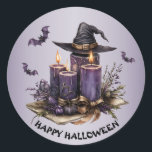 Halloween Purple Candles Bats Spooky Scary Classic Round Sticker<br><div class="desc">Halloween Purple Candles Bats Spooky Scary Classic Round Sticker. Unique,  beautiful,  stylish design. Easy to be personalised. Font style,  size and colours can be changed. Matching items are available.</div>