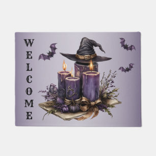 Halloween Purple Candles Bats Spooky Scary Doormat