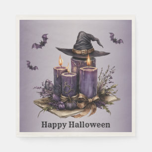 Halloween Purple Candles Bats Spooky Scary Napkin